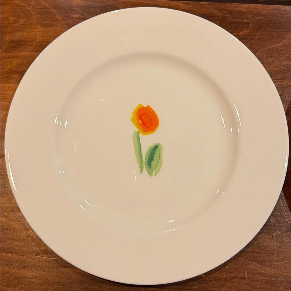 NEW Crate&Barrel Anna’a Artistry Floral Flowers 8 1/2” Plates Set of 4 Salad EXC